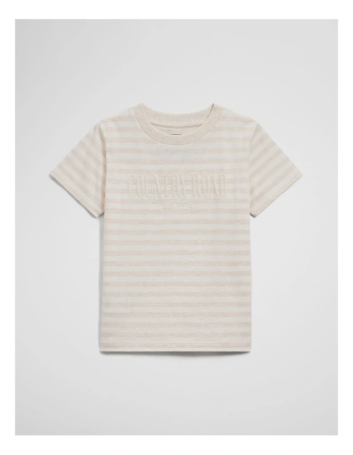 Australian Cotton Short Sleeve Heritage T-shirt in Oatmeal Marle Stripe image 1