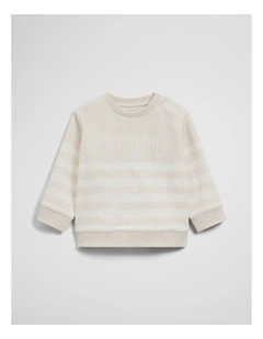 Australian Cotton Relaxed Heritage Sweat in Oatmeal Marle Stripe