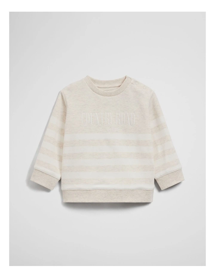 Australian Cotton Relaxed Heritage Sweat in Oatmeal Marle Stripe image 1