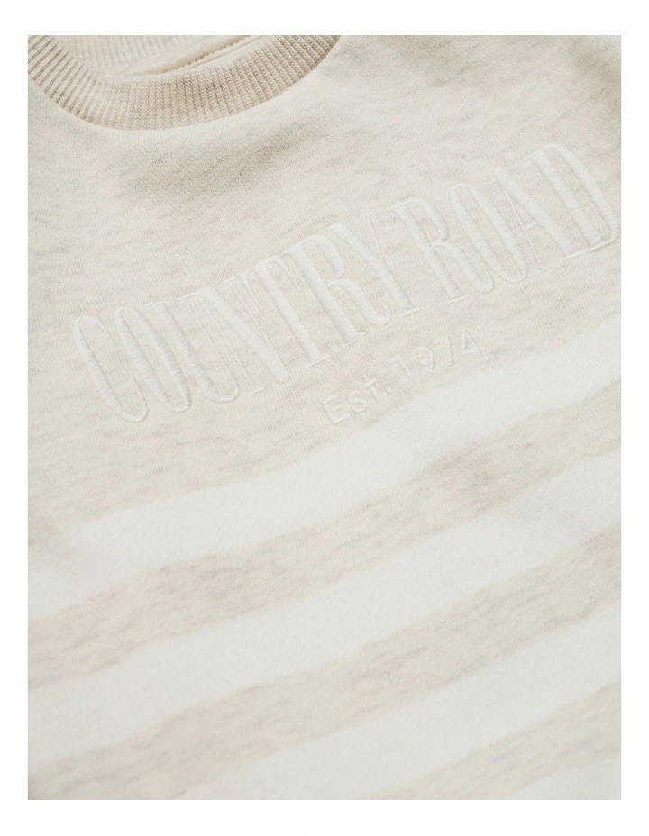 Australian Cotton Relaxed Heritage Sweat in Oatmeal Marle Stripe image 2