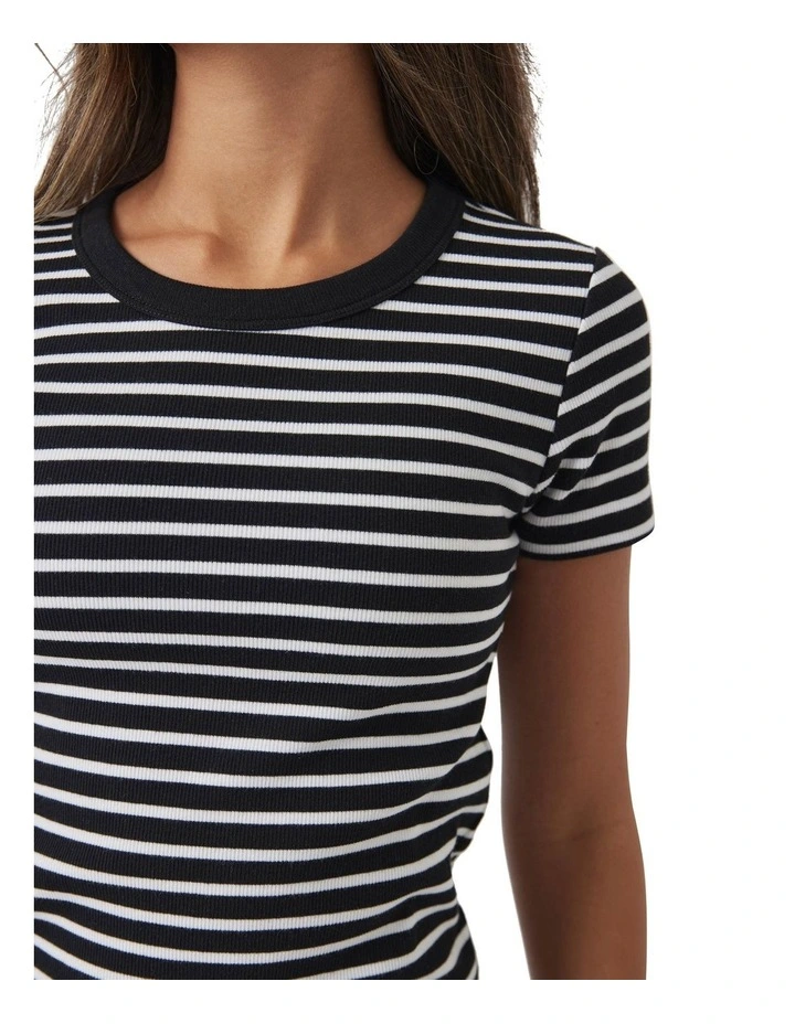 Harper Rib T-Shirt Dress in Black/White Stripe image 3