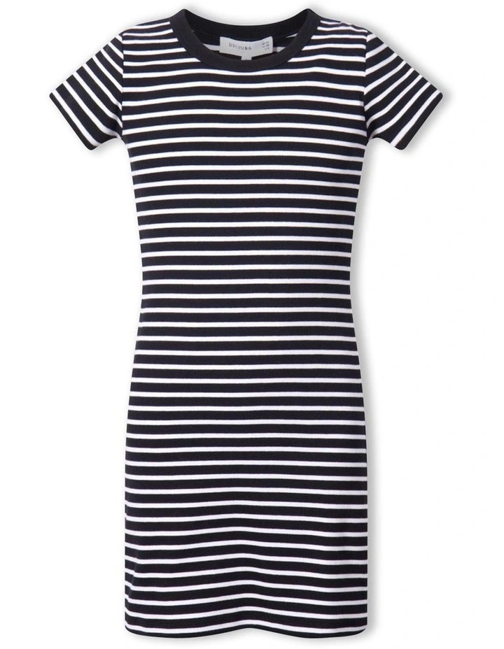Harper Rib T-Shirt Dress in Black/White Stripe image 5