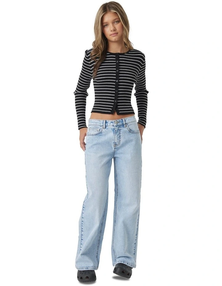 Greta Button Top in Black Stripe image 1