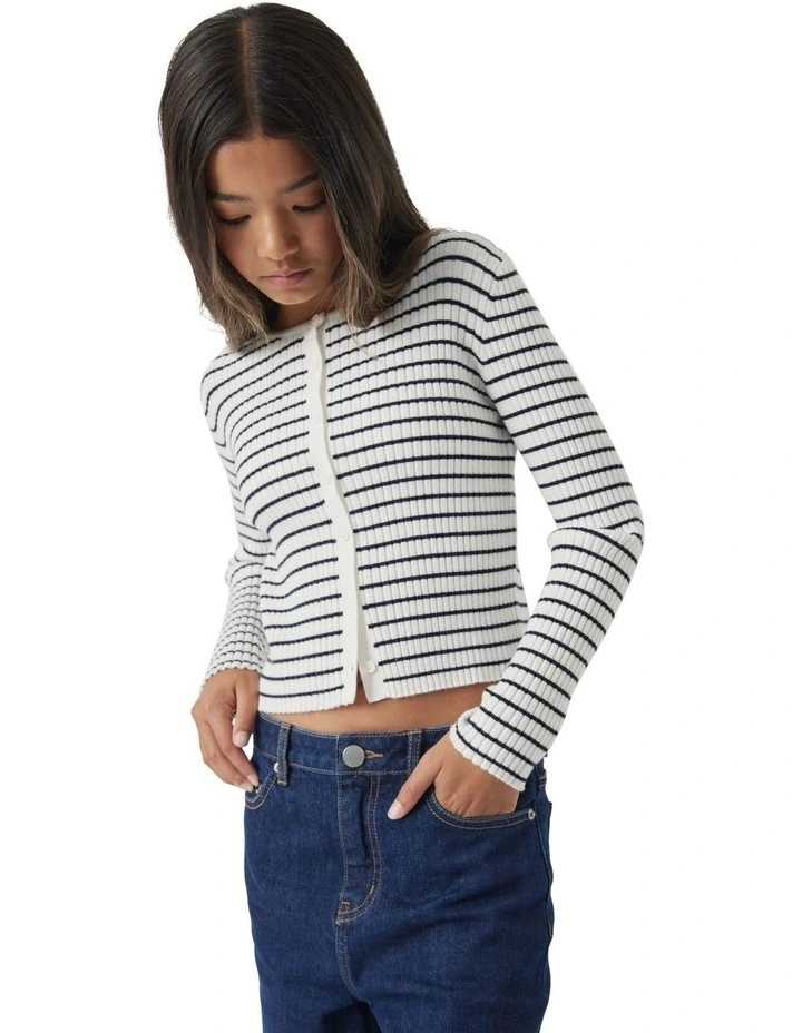 Greta Button Top in Cream/Navy Stripe image 2