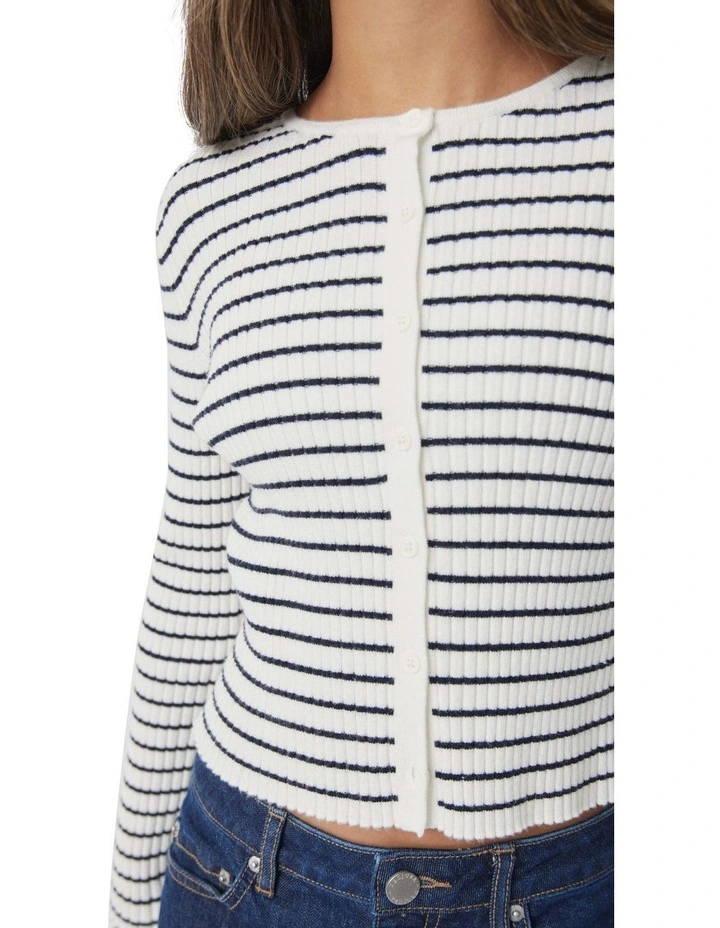 Greta Button Top in Cream/Navy Stripe image 3