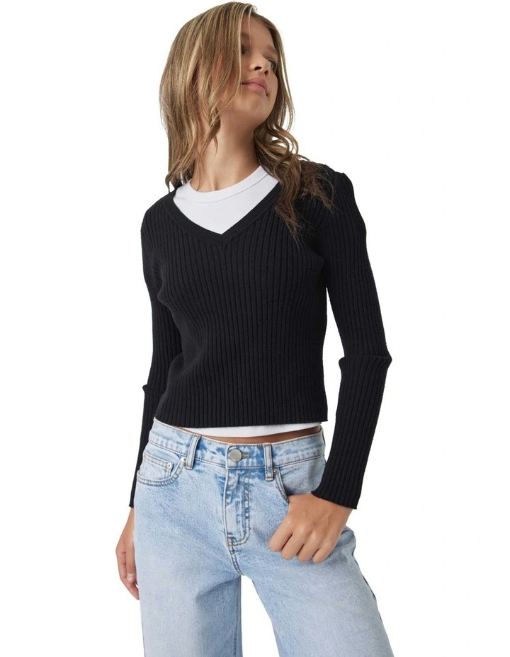 Greta V Neck Top in Black image 2