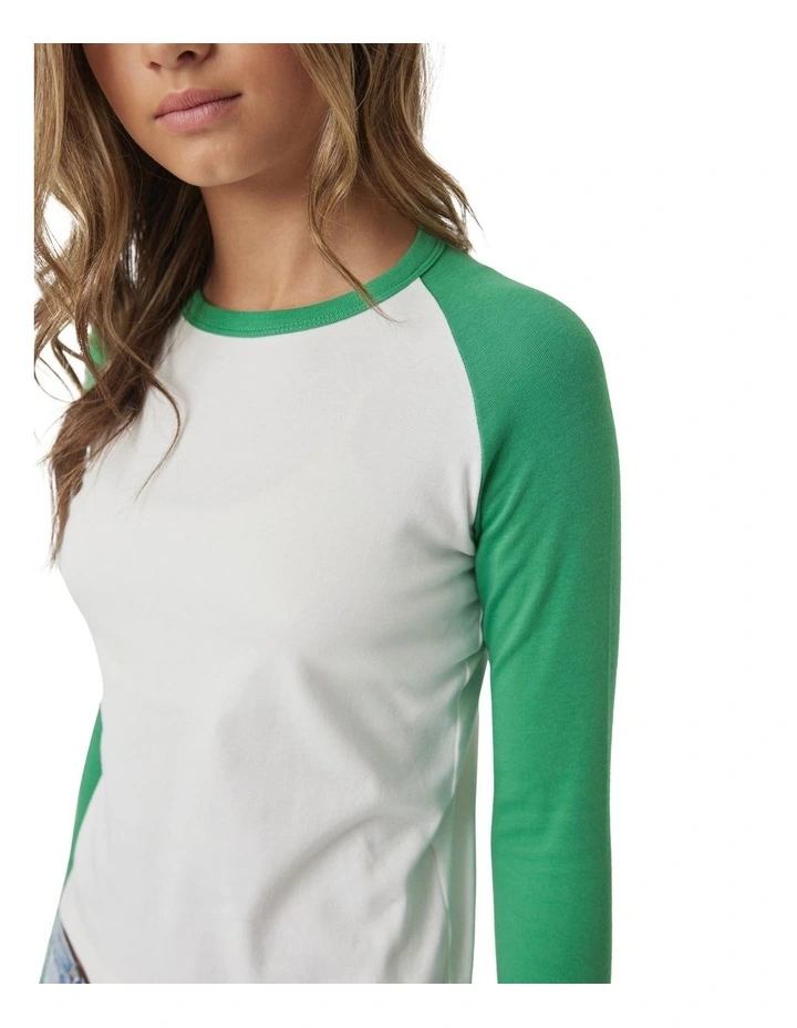 Long Sleeve Raglan Tee in Cream/Leaf Green image 3