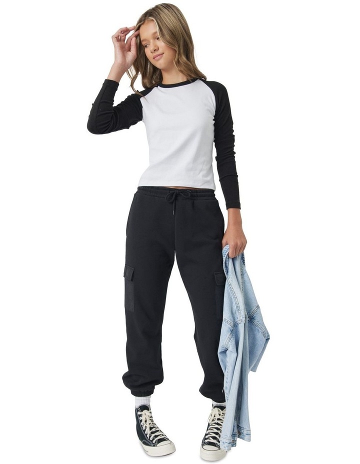 Long Sleeve Raglan Tee in White/Black White