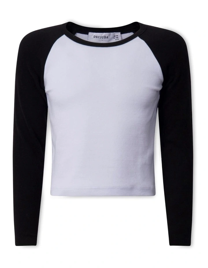 Long Sleeve Raglan Tee in White/Black image 5