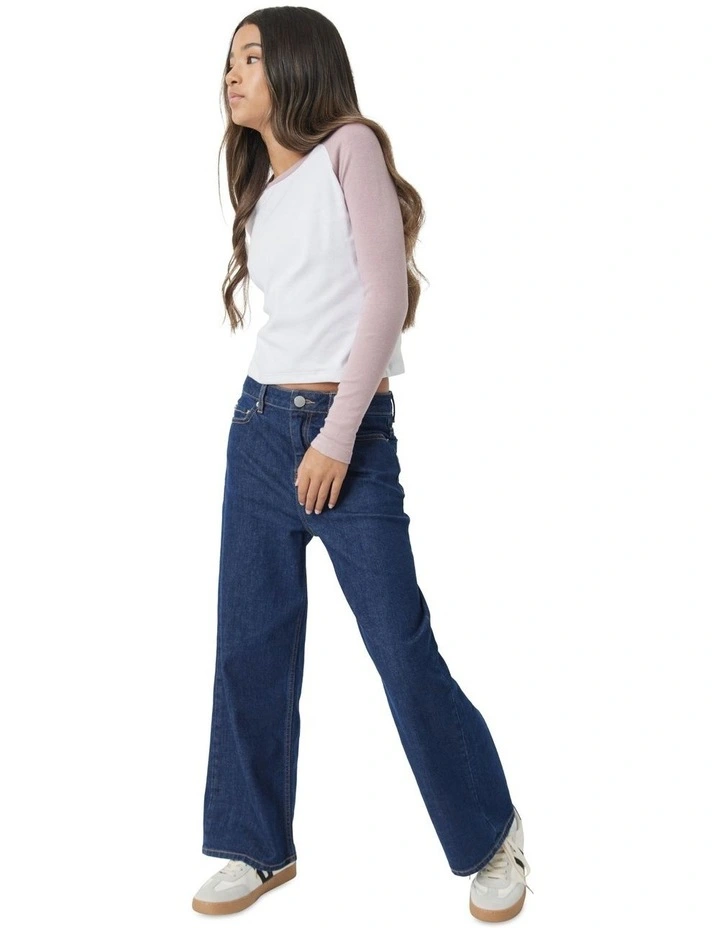 Long Sleeve Raglan Tee in White/Dark Orchid image 1