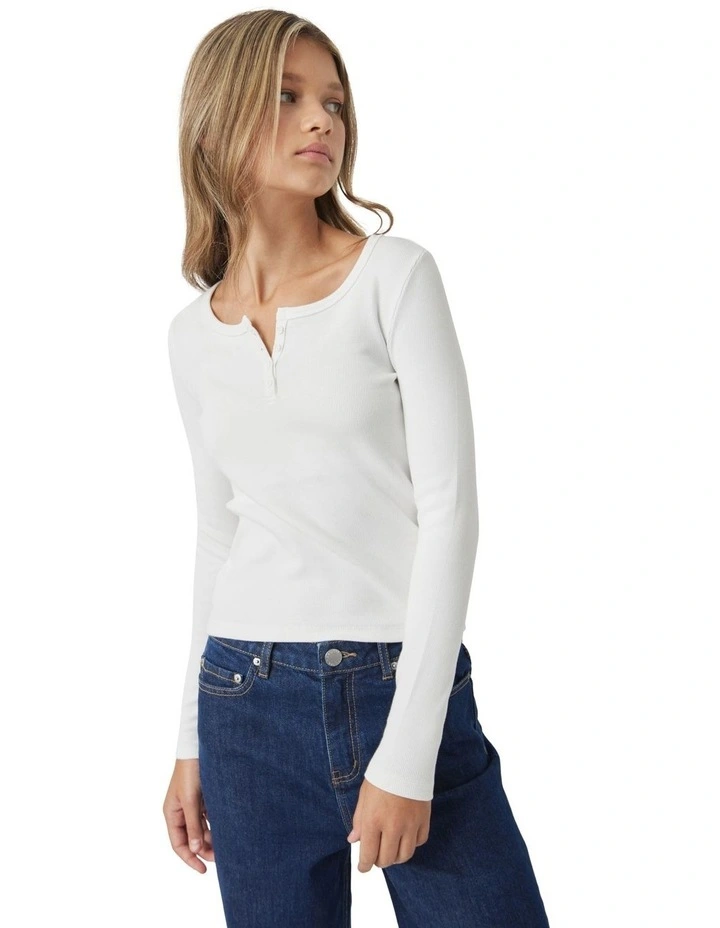 Luna Button Tee in Cream image 2