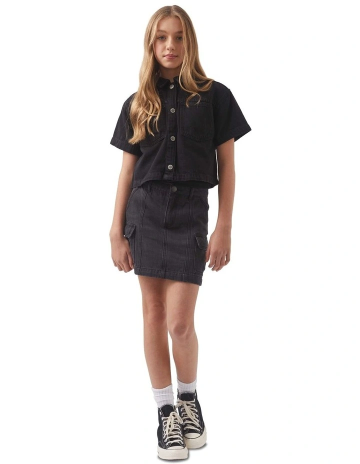Cropped Boxy Denim Shirt in Black image 1
