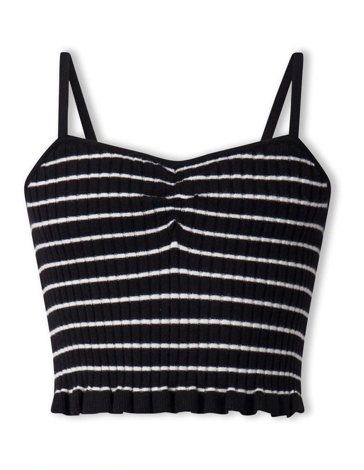 Greta Frill Tank in Black Stripe image 4
