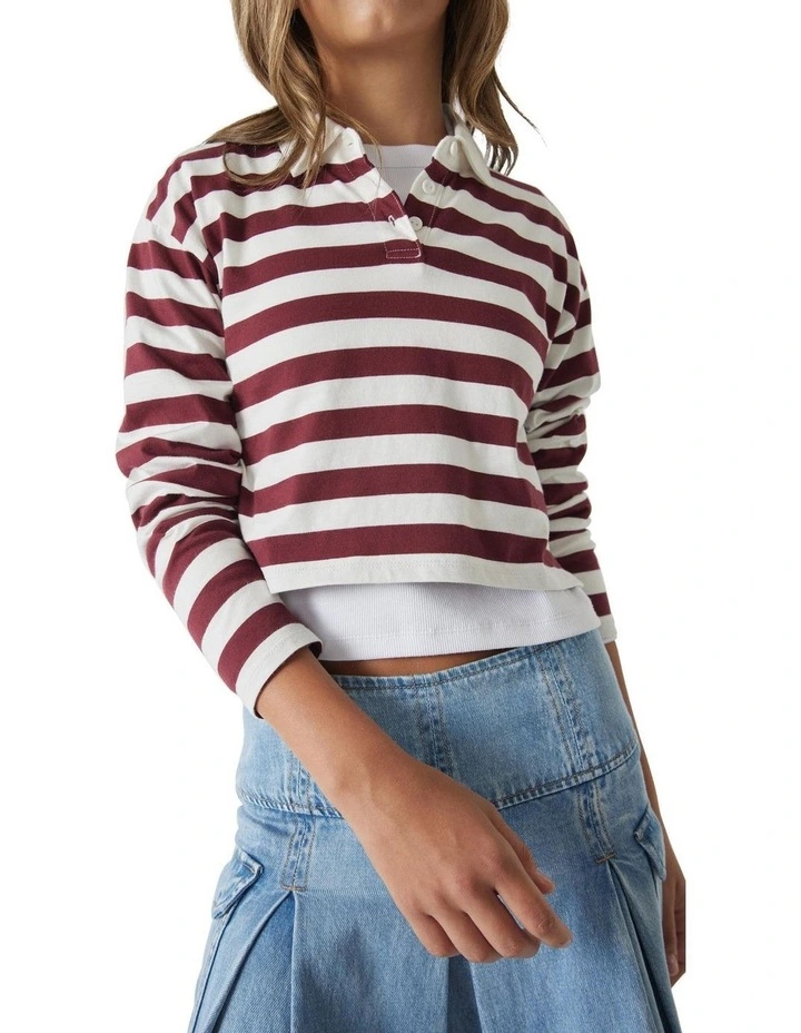 Abbie Rugby Long Tee in Burgundy image 2