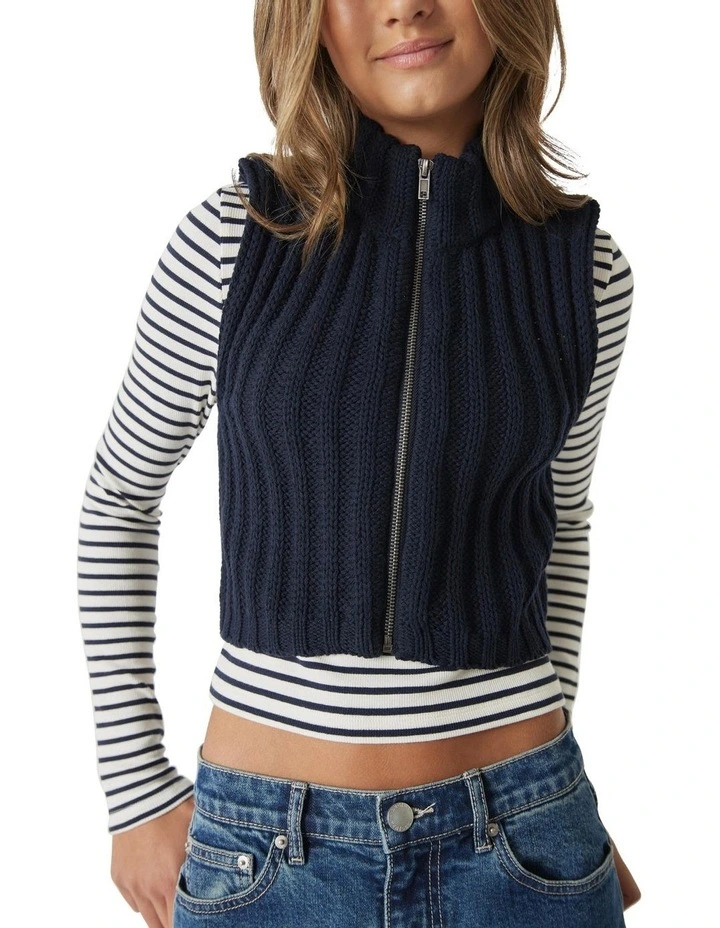 Mari Rib Knit Vest in Navy image 2