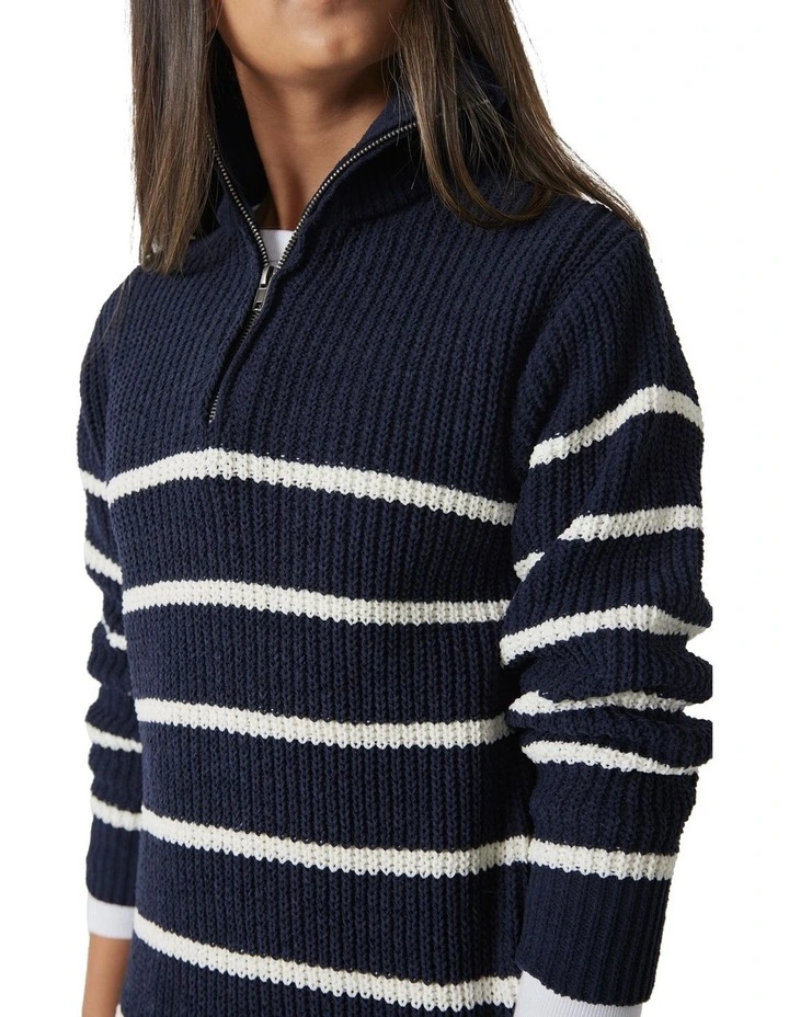 Mia Zip Neck Dress in Navy image 3