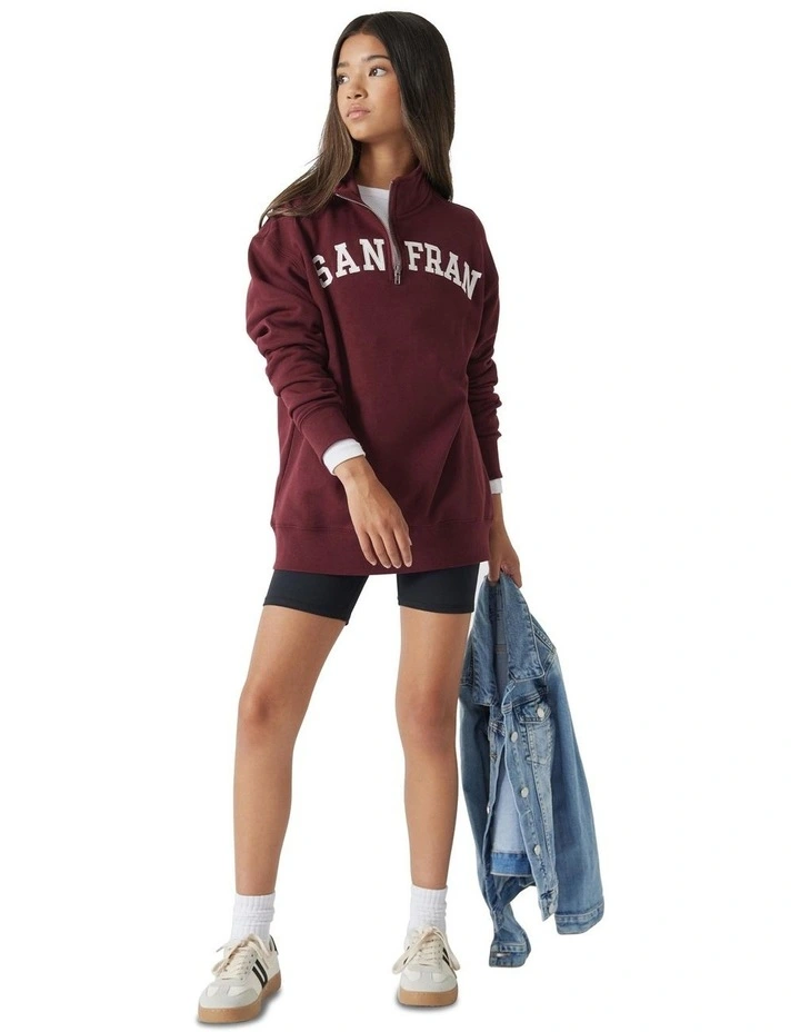Crew Neck San Fran Zip Pullover in Burgundy image 1