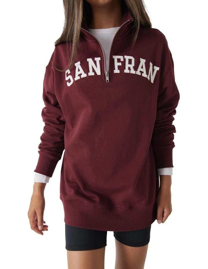Crew Neck San Fran Zip Pullover in Burgundy image 2