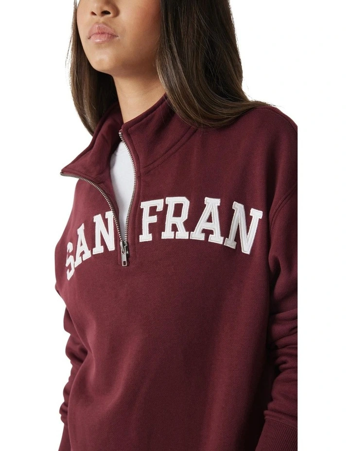 Crew Neck San Fran Zip Pullover in Burgundy image 3