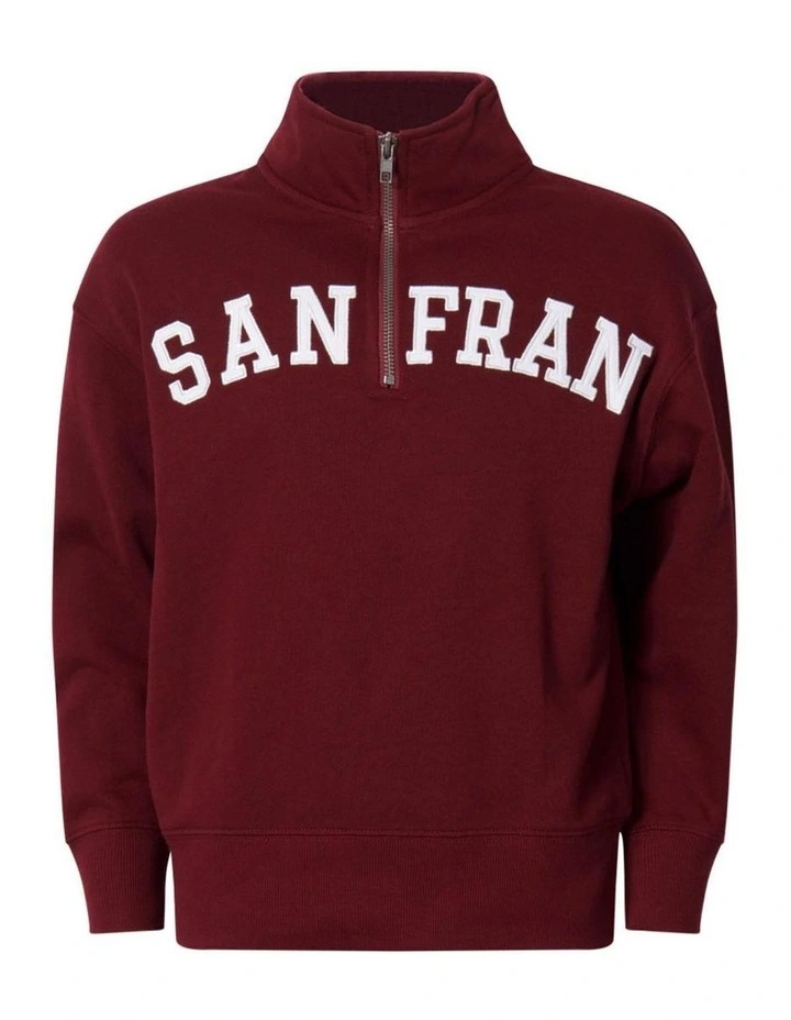 Crew Neck San Fran Zip Pullover in Burgundy image 5