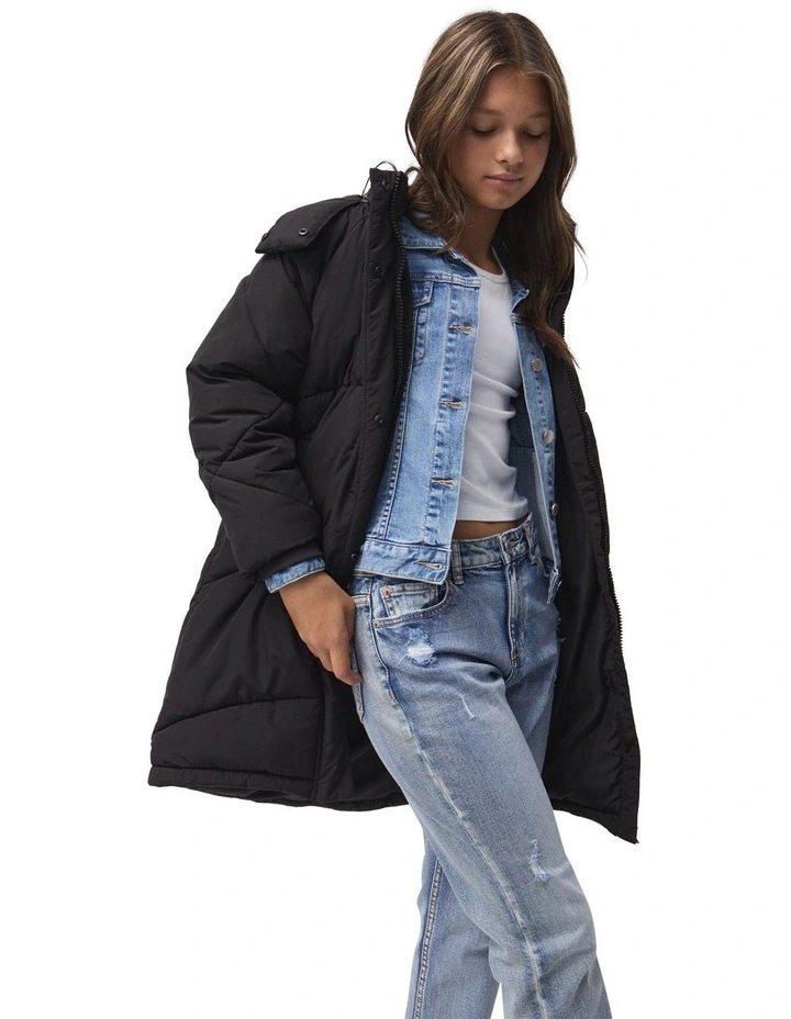 Emily Longline Puffer Jacket in Black image 2