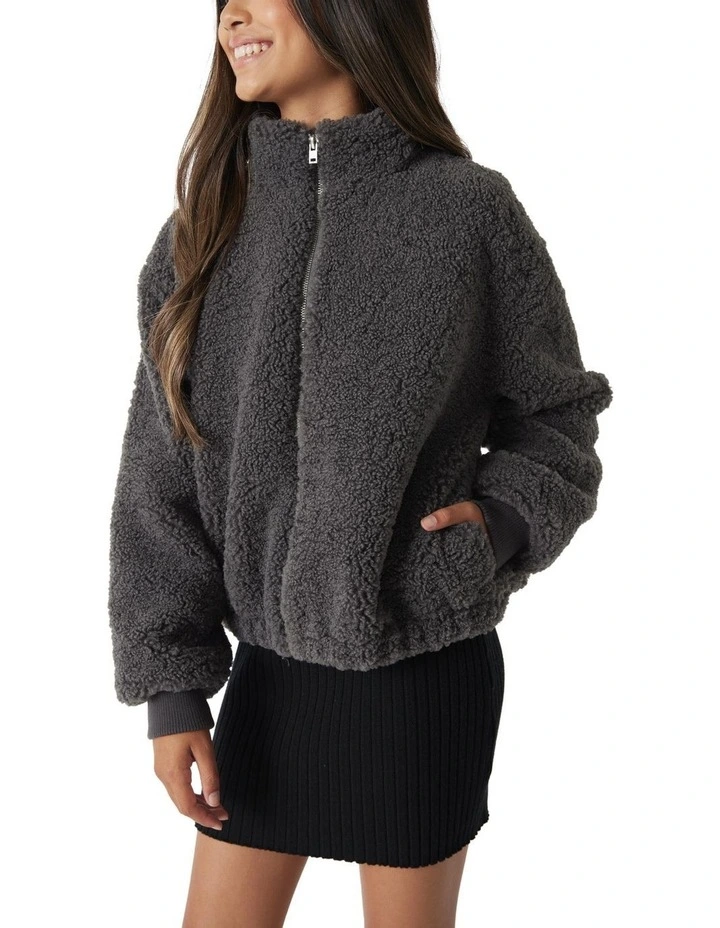 Girls Borg Teddy Zip Through in Graphite image 2