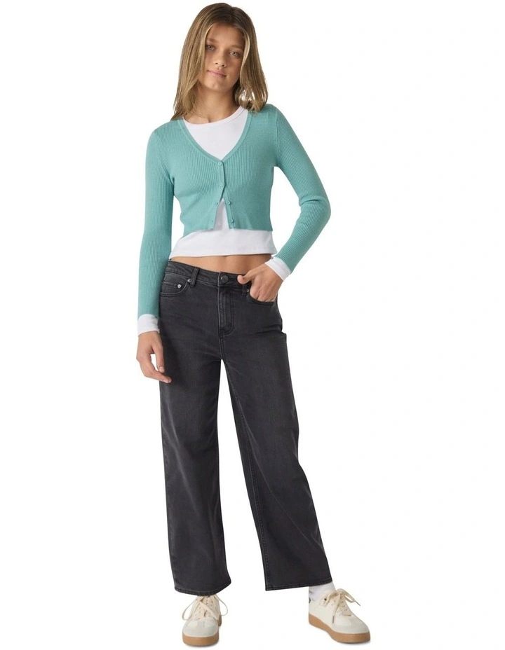 Greta V-Neck Button Top in Aqua image 1