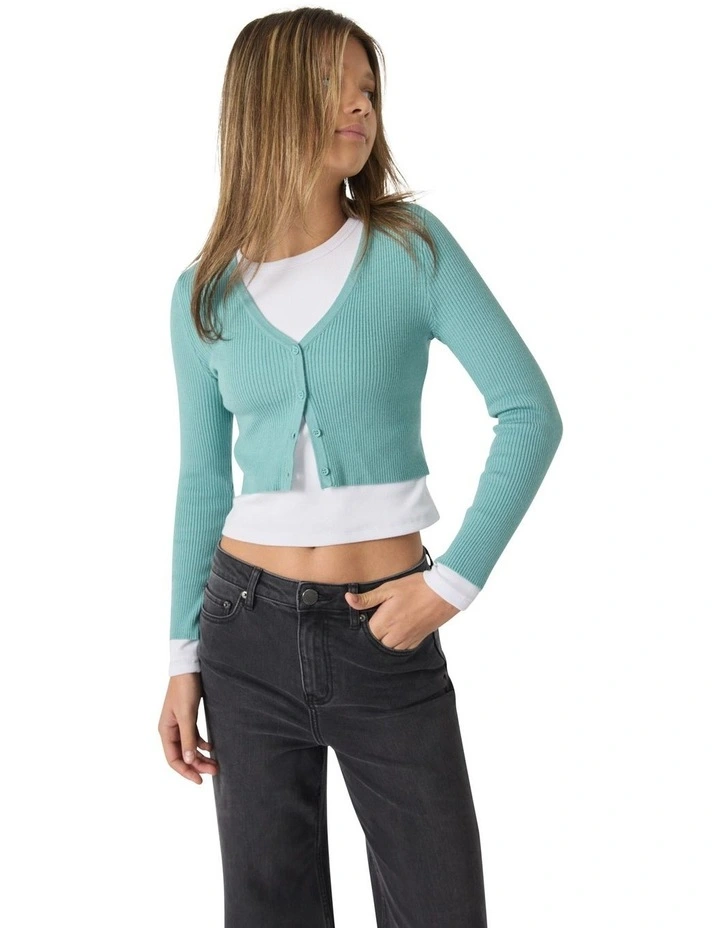 Greta V-Neck Button Top in Aqua image 2
