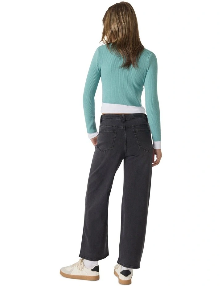 Greta V-Neck Button Top in Aqua image 3