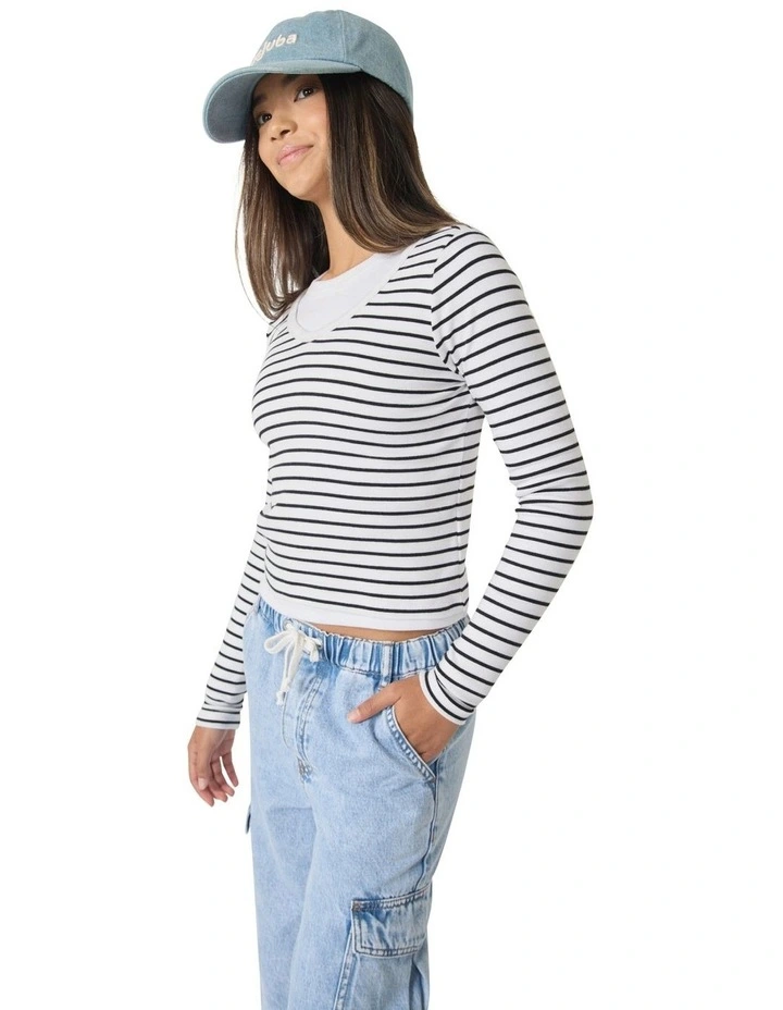 Scoop Long Sleeve Tee in Black/White image 2