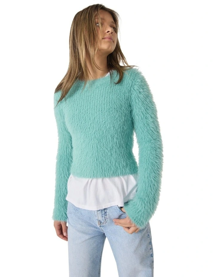 Pia Fitted Fluffy Jumper in Aqua image 2