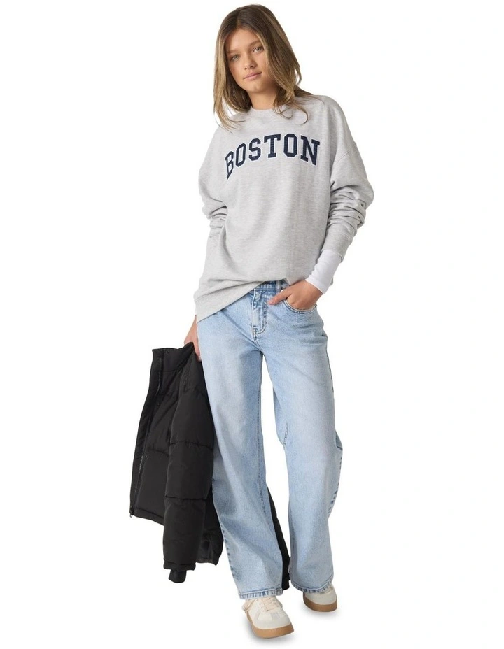 Boston 90s Crew Neck Sweater in Grey Marle image 1