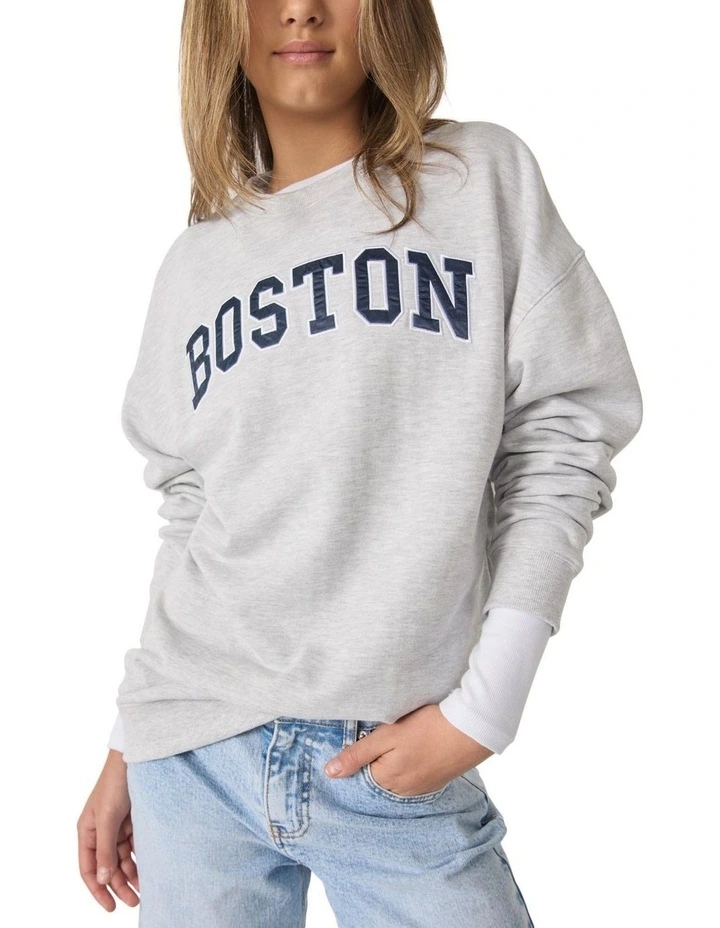 Boston 90s Crew Neck Sweater in Grey Marle image 2
