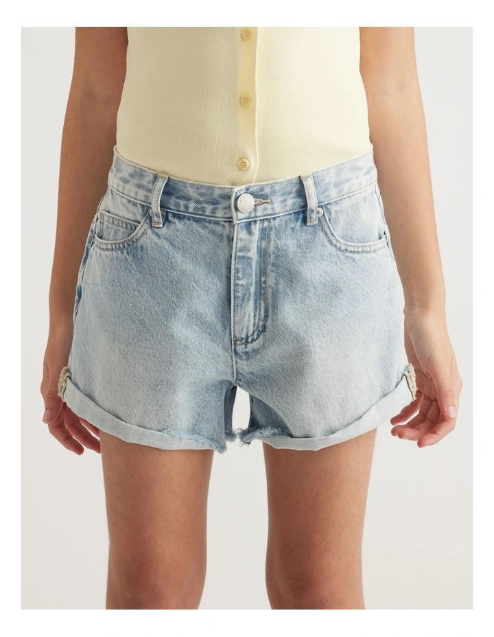 Abbie Rolled Shorts in Denim image 3