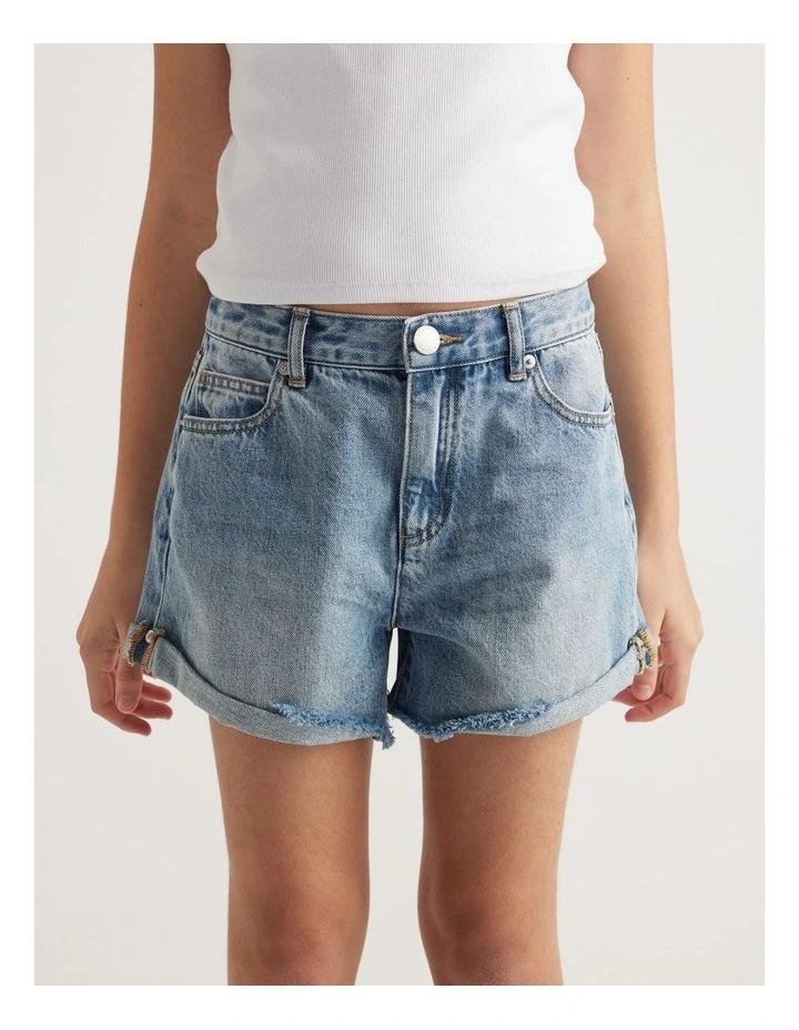 Abbie Rolled Shorts in Denim image 3