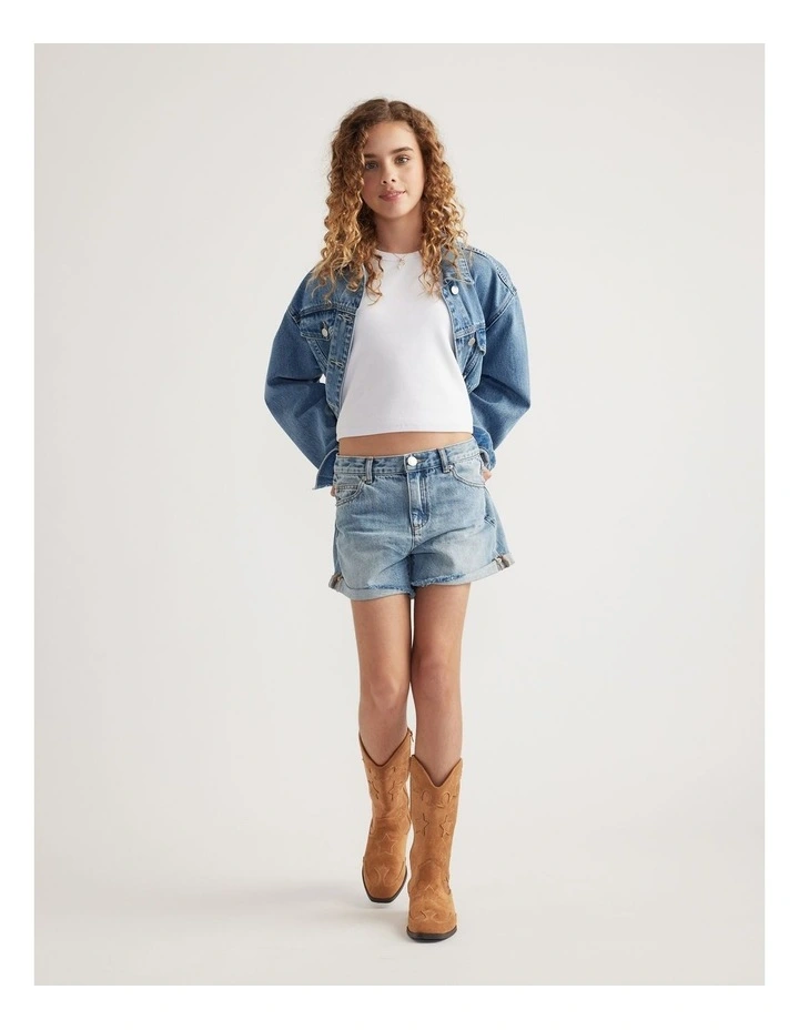 Abbie Rolled Shorts in Denim image 4