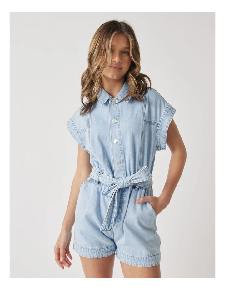Kelly Denim Romper in Blue image 3