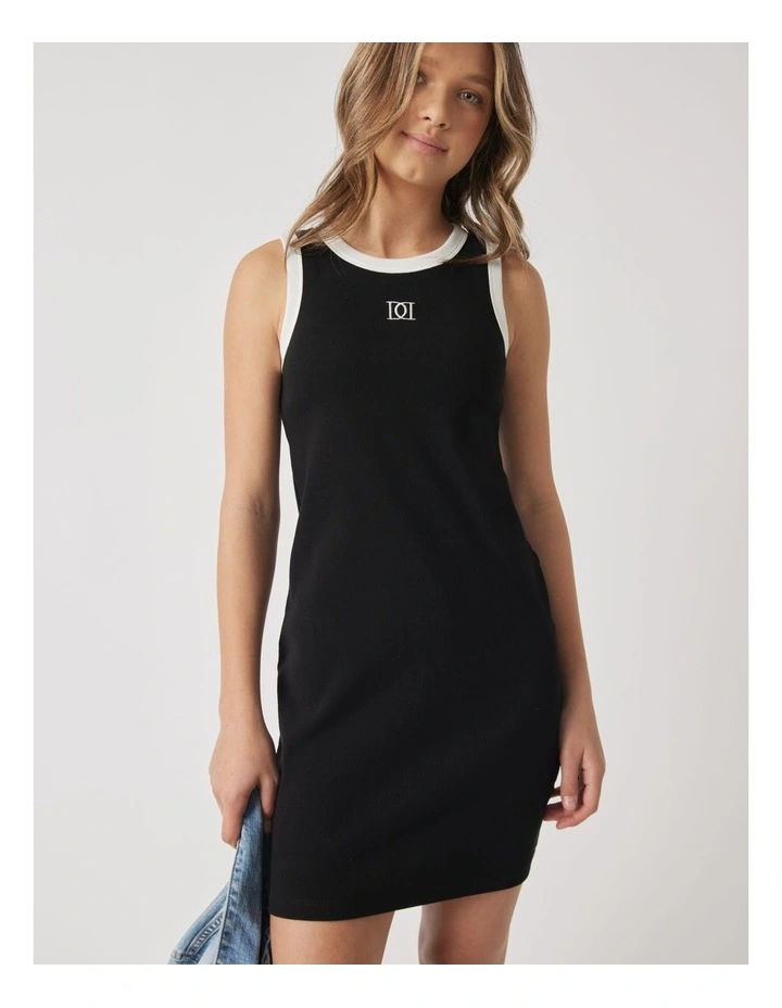 Logo Tank Dress in Black/Vanilla image 3