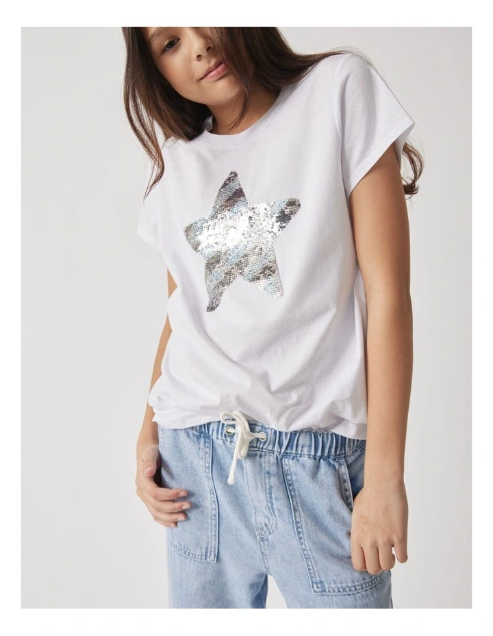 Sequin Star Tee in White image 3