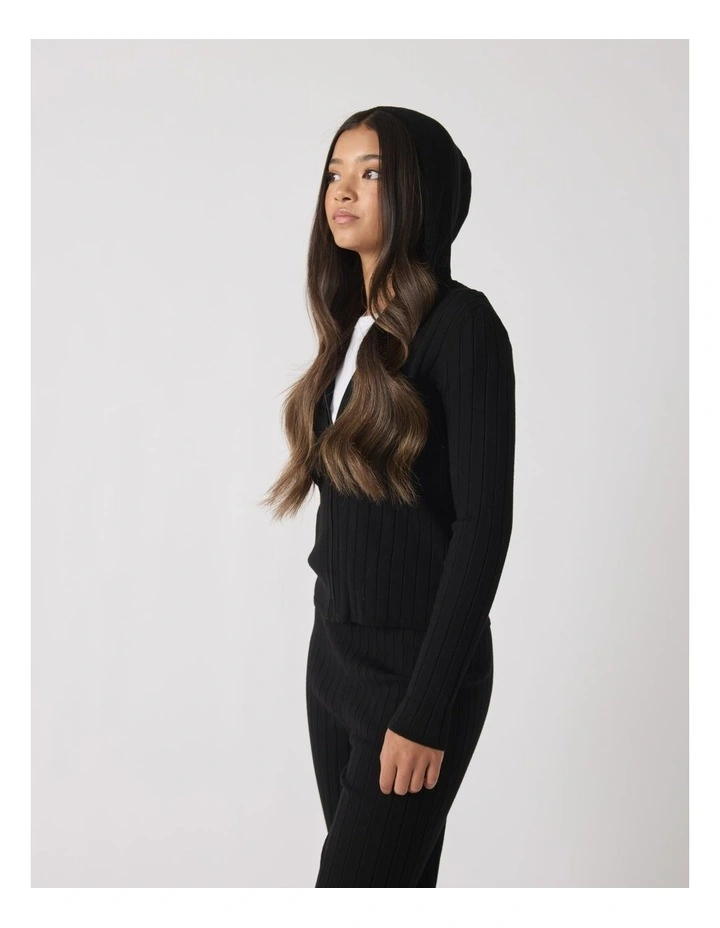 Marie Zip Up Knit Hooded in Black image 3
