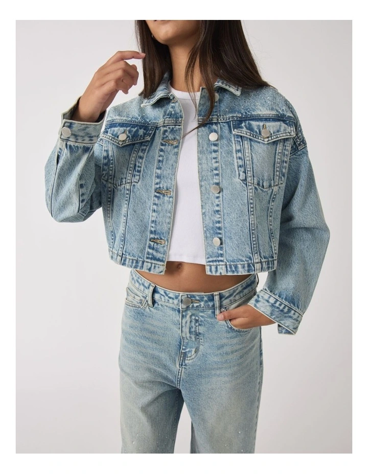 Embellished Denim Jacket in Blue image 3
