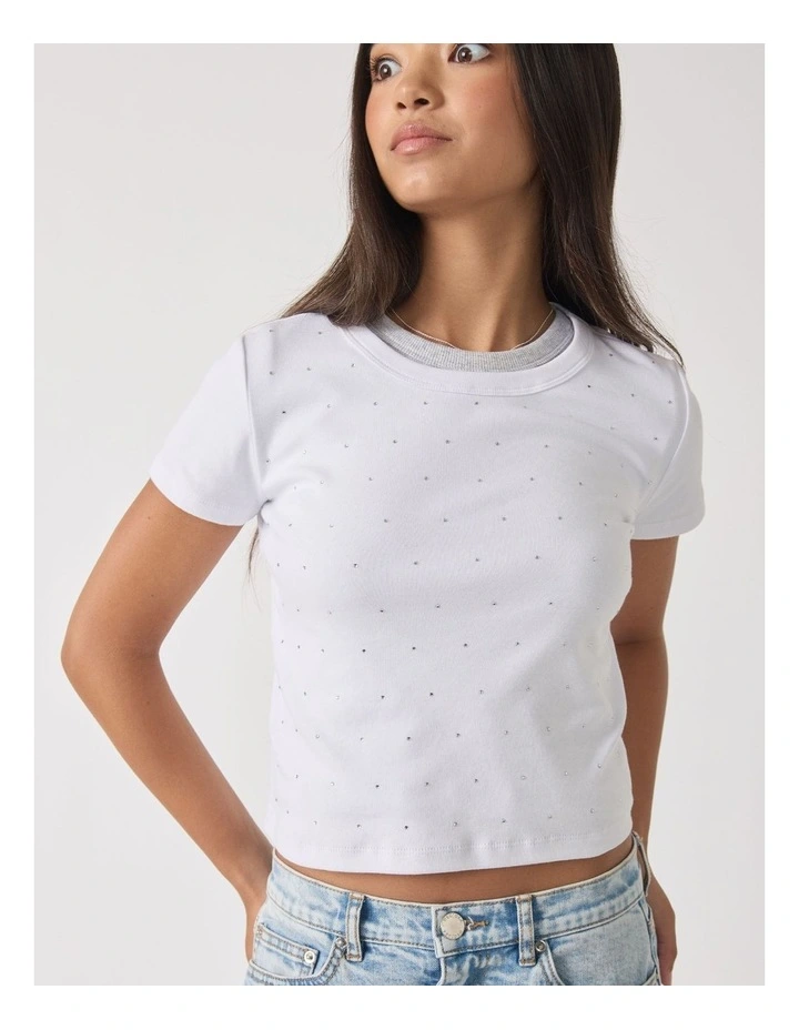 Haylee Crystal Crop Tee in White image 3