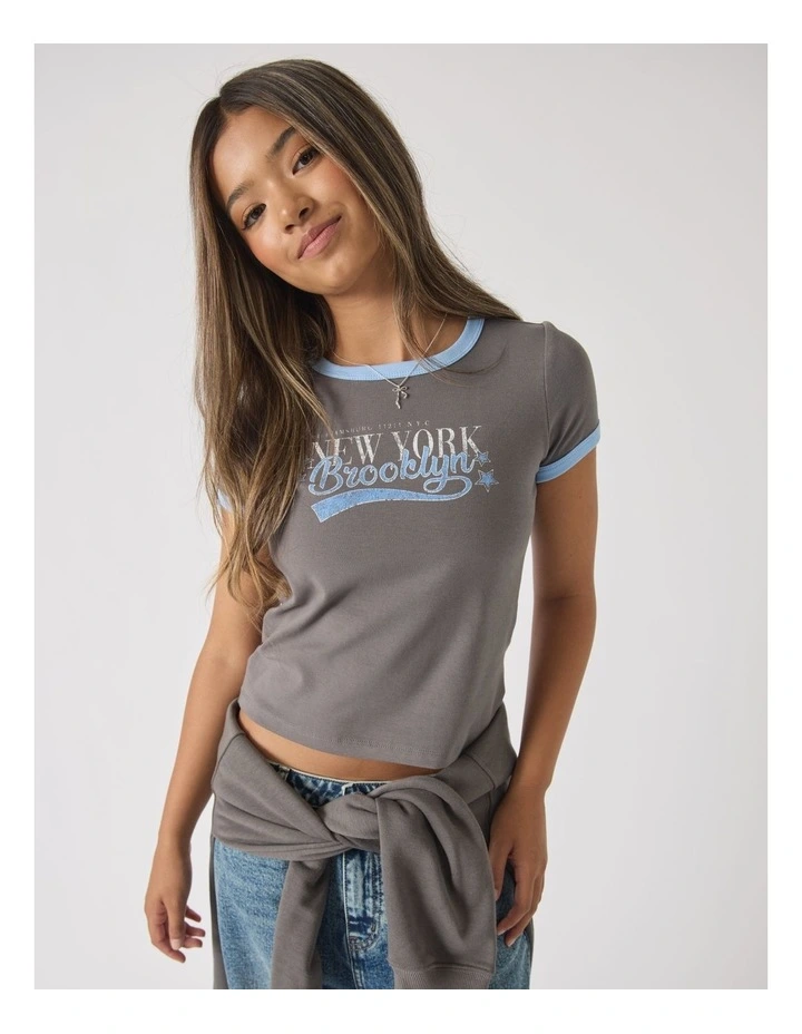Cropped Ringer Tee in Grey image 2
