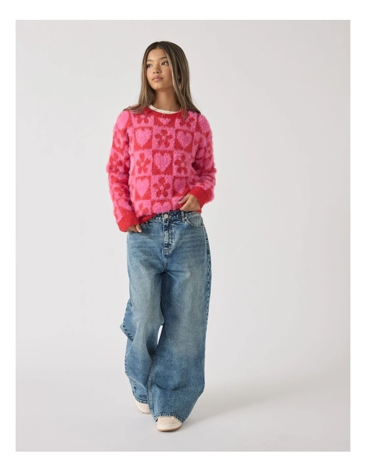Lisa Check Knit Jumper in Pink image 1