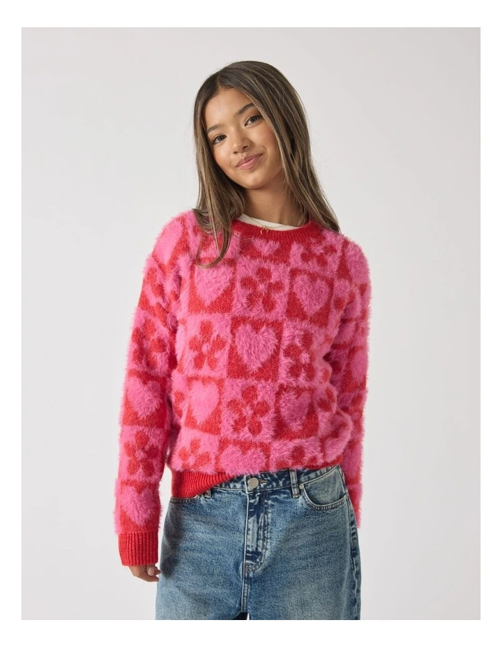 Lisa Check Knit Jumper in Pink image 2