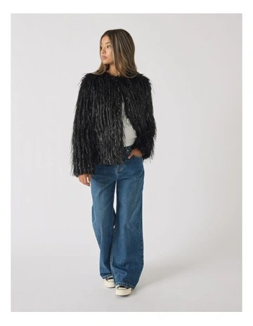Girls Shiloh Faux Fur Jacket in Black