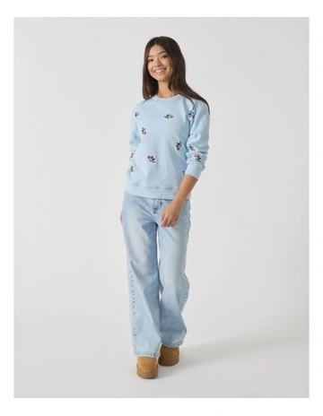 Embroidered Sweat Top in Light Blue