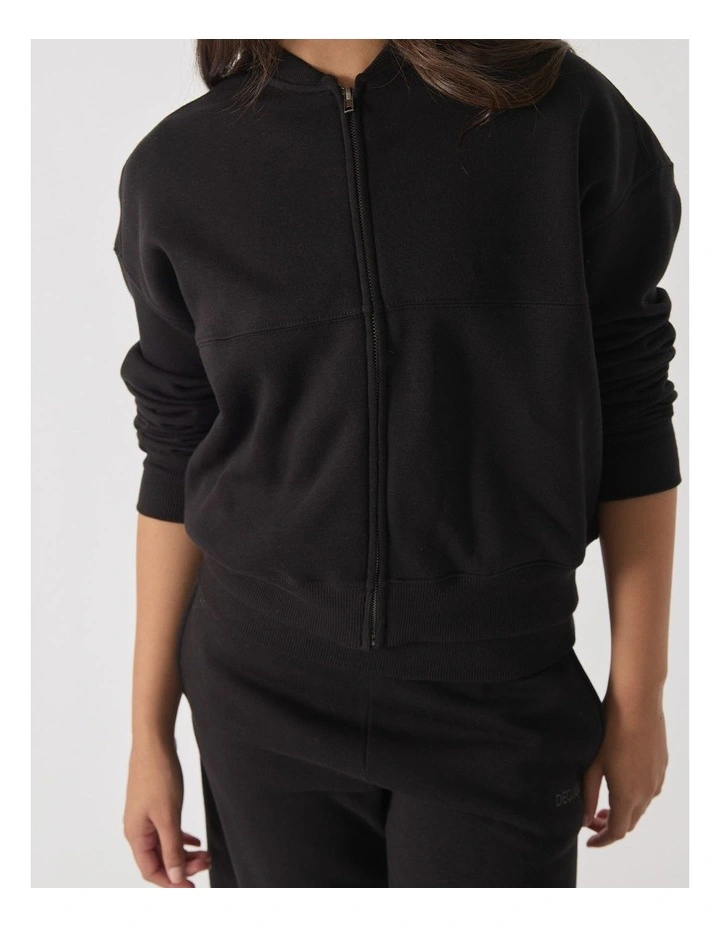 Amber Fleece Bomber in Black image 3