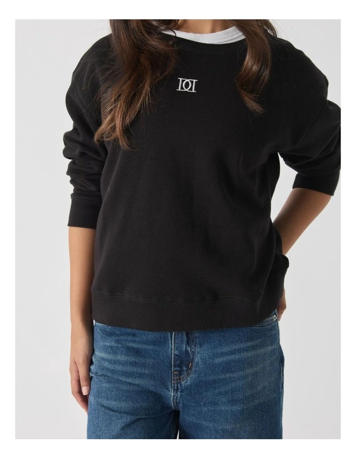 Cropped Sweat Top in Black image 3