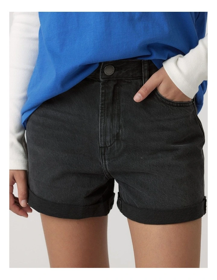 Emma Cuff Denim Short in Black image 3